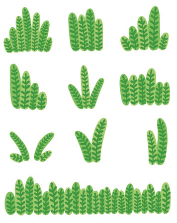 Abstract fern leaves bush illustration for garden and nature landscape.のイラスト素材