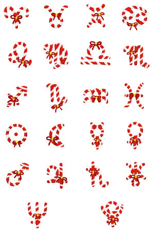 Christmas candy stick with red bow astrological symbols for decoration on sign of zodiac and horoscope concept.のイラスト素材