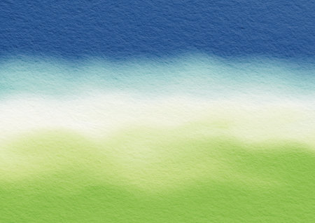 Green grass ,cloud, fog and blue sky color on paper background for decoration on nature, park and agriculture concept.の写真素材