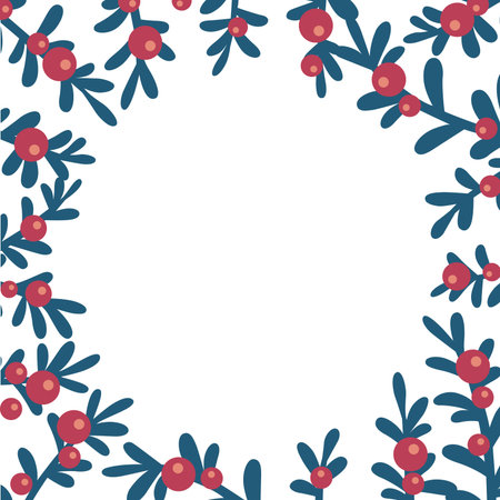 bunch of green leaves with wild berry wreath frame illustration for decoration on Christmas ornament and winter seasonal.のイラスト素材