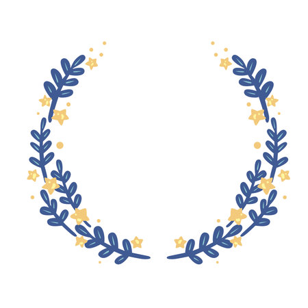 Blue fern and glitter star wreath illustration for decoration on wedding and Christmas festival.のイラスト素材