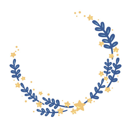 Blue fern and glitter star wreath illustration for decoration on wedding and Christmas festival.のイラスト素材