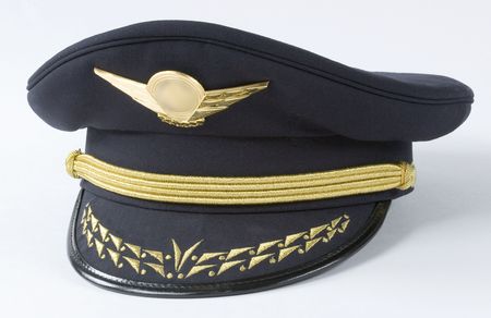Pilot hat with a metal badgeの写真素材