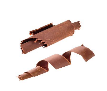 Chocolate shavings isolated on whiteの写真素材