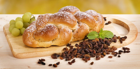 Braided sweet bread with raisinsの写真素材