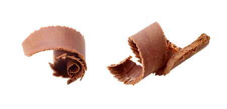 Two chocolate curls isolated on white backgroundの写真素材