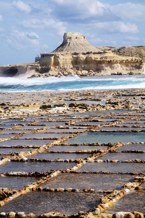 Salt evaporation ponds off the coast of Gozo                        の写真素材