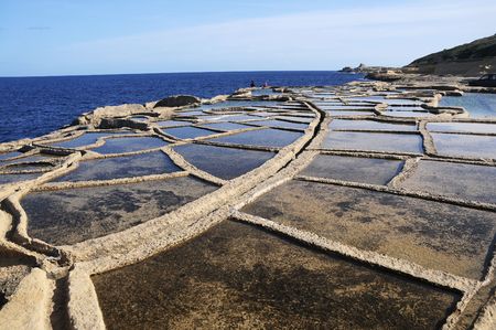 Salt evaporation ponds off the coast of Gozo の写真素材