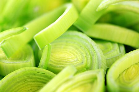 Detail of fresh chopped leek - full frameの写真素材