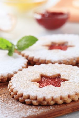 Shortbread cookies with jam filling - detailの写真素材