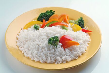 Boiled white rice with vegetablesの写真素材