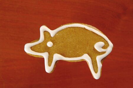Gingerbread cookie in the shape of a pig の写真素材