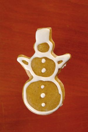 Gingerbread cookie in the shape of a snowman