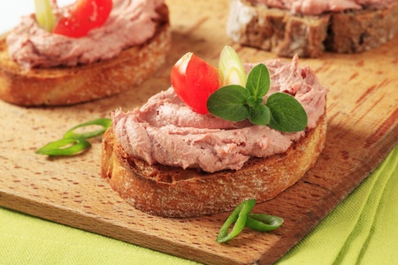 Slices of toasted bread with delicious liver pate