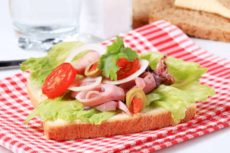 Calamari salad open faced sandwich - closeupの写真素材