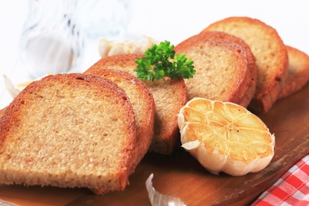 Slices of pan fried bread with garlic