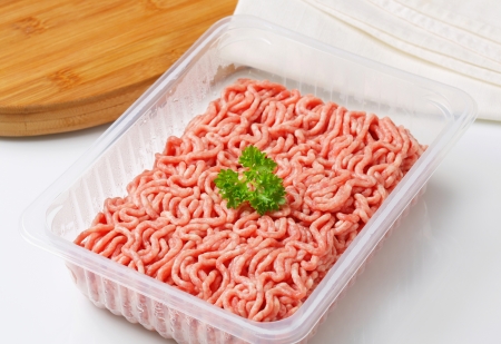 Raw minced meat in packageの写真素材
