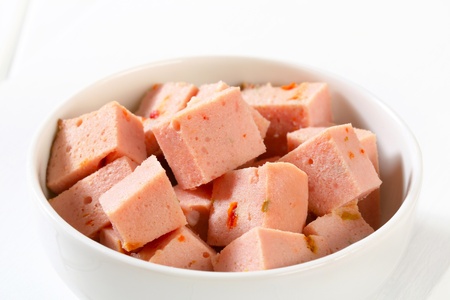 Diced meatloaf in a bowl の写真素材