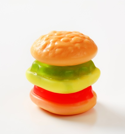 Studio shot of gummi hamburger candyの写真素材