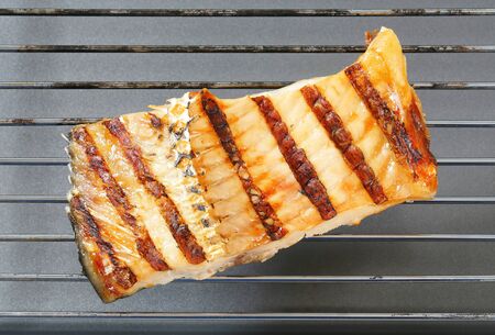 Grilled carp fillet on a gridの写真素材