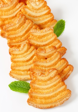 Italian puff pastry cookies coated with sugarの写真素材
