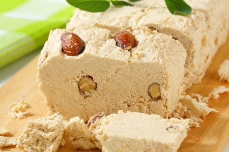 Pieces of Greek halva with almonds