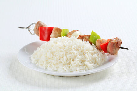 Shish kebab with white rice の写真素材