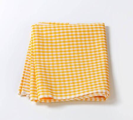 Checked yellow linen tea towelの写真素材