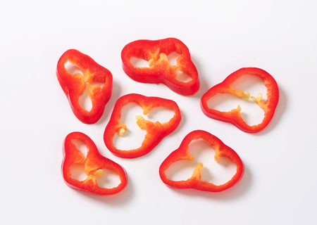 Thinly sliced red bell pepperの写真素材