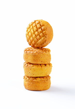 Stack of round savory biscuitsの写真素材
