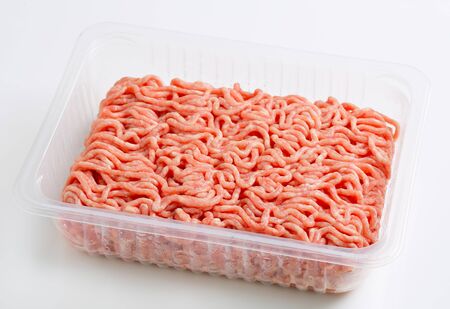 Raw minced meat in packageの写真素材