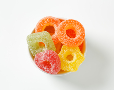 Fruit-flavored gelatin candy coated with sugarの写真素材