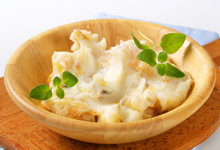 Duck fat spread in wooden bowlの写真素材