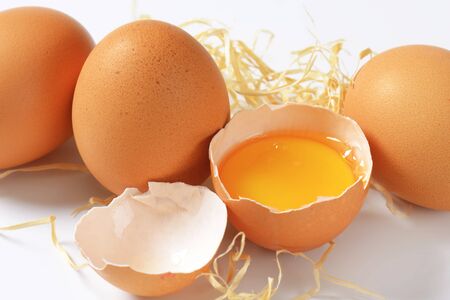 detail of raw brown eggs