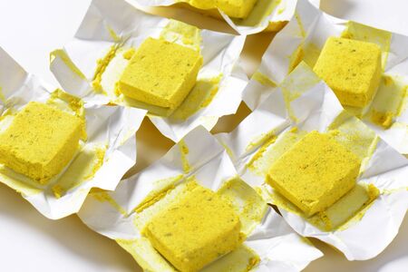 cubes of dehydrated chicken-based bouillonの写真素材