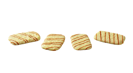 Thin butter biscuits covered in white chocolateの写真素材