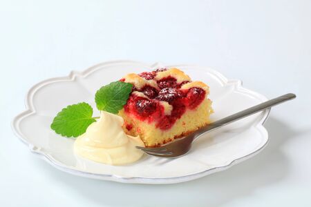 raspberry sponge cake slice with vanilla cream