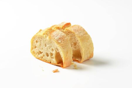 Ciabatta bread slices on white backgroundの写真素材