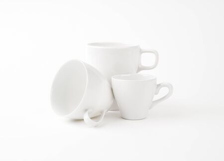 three coffee cups on white backgroundの写真素材