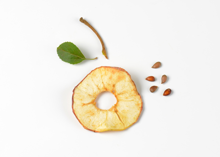 dried apple ring, seeds, stem and leafの写真素材