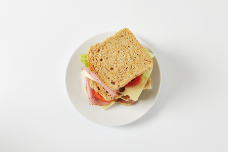 Whole grain sandwiches with beef slices and Swiss cheeseの写真素材