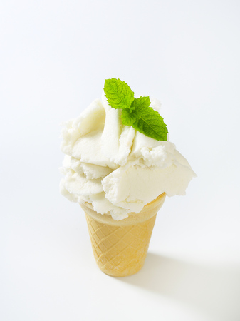 Frozen yogurt in a wafer cupの写真素材