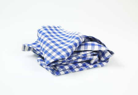 blue and white checkered cloth napkinの写真素材
