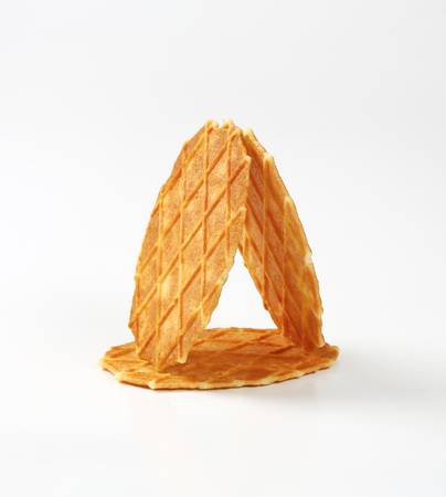 butter waffle cookies on white backgroundの写真素材