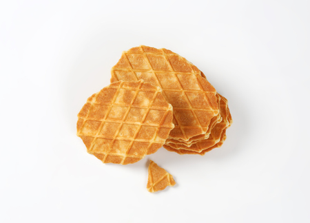 stack of butter waffle cookies on white backgroundの写真素材