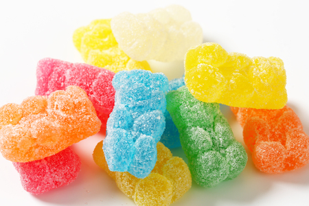 Fruit flavored gummy bears in assorted colorsの写真素材