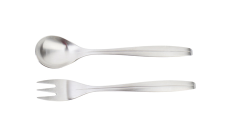 Metal spoon and three-pronged forkの写真素材