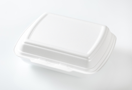 white polystyrene fast food box on white backgroundの写真素材