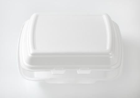 white polystyrene fast food box on white backgroundの写真素材
