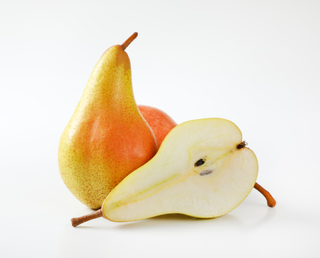 two and half pears on white backgroundの写真素材